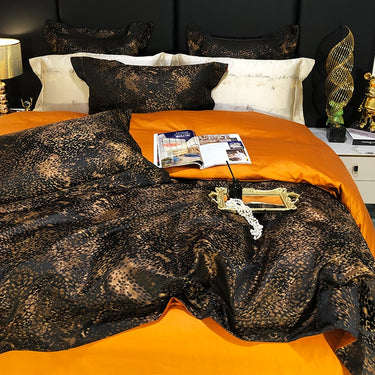 Luxury Black Gold Marble Jacquard Leopard Print Patchwork Duvet Cover, Egyptian Cotton 1000TC Bedding Set